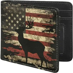 Coldinair American Flag Boy Cool Wallet Deer Leather Wallet for Boys Kids Purse Bifold Rfid Blocking Wallet with Coin Pocket and Card Cash Holder for Youth Men