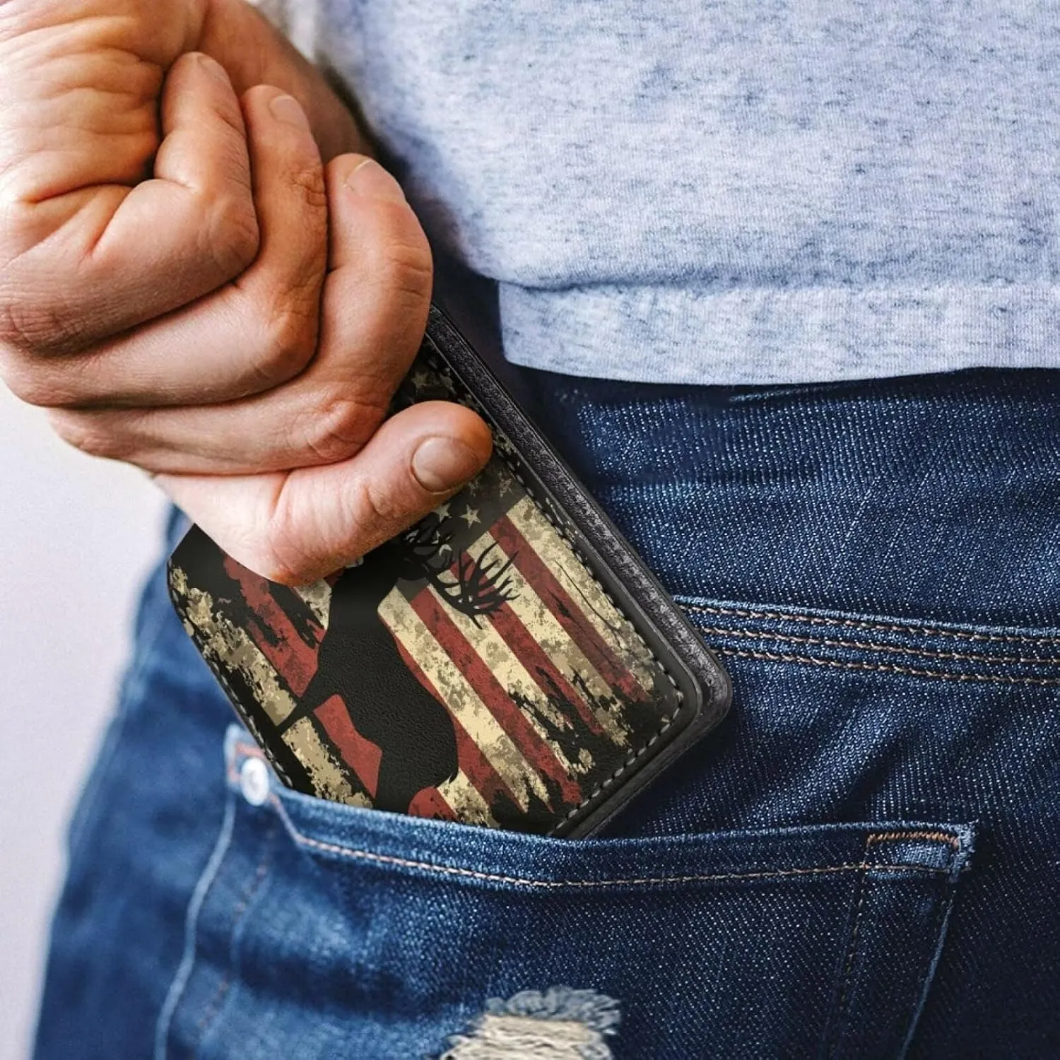 Coldinair American Flag Boy Cool Wallet Deer Leather Wallet for Boys Kids Purse Bifold Rfid Blocking Wallet with Coin Pocket and Card Cash Holder for Youth Men