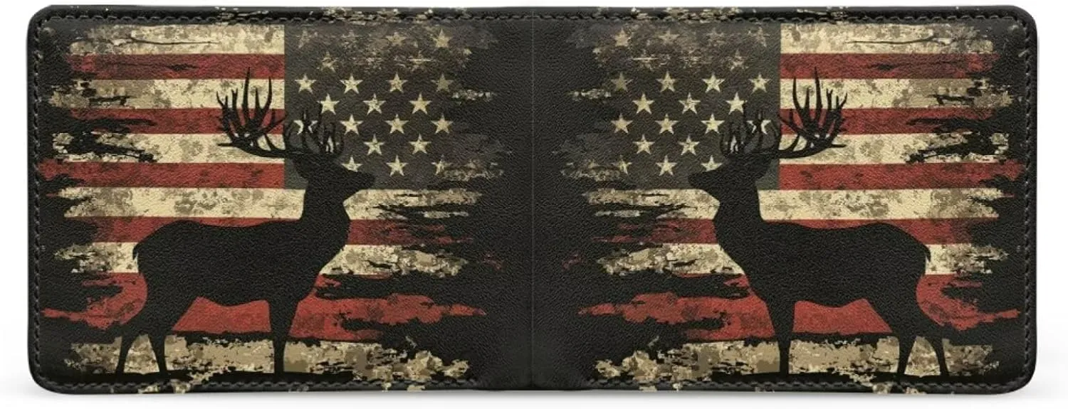 Coldinair American Flag Boy Cool Wallet Deer Leather Wallet for Boys Kids Purse Bifold Rfid Blocking Wallet with Coin Pocket and Card Cash Holder for Youth Men