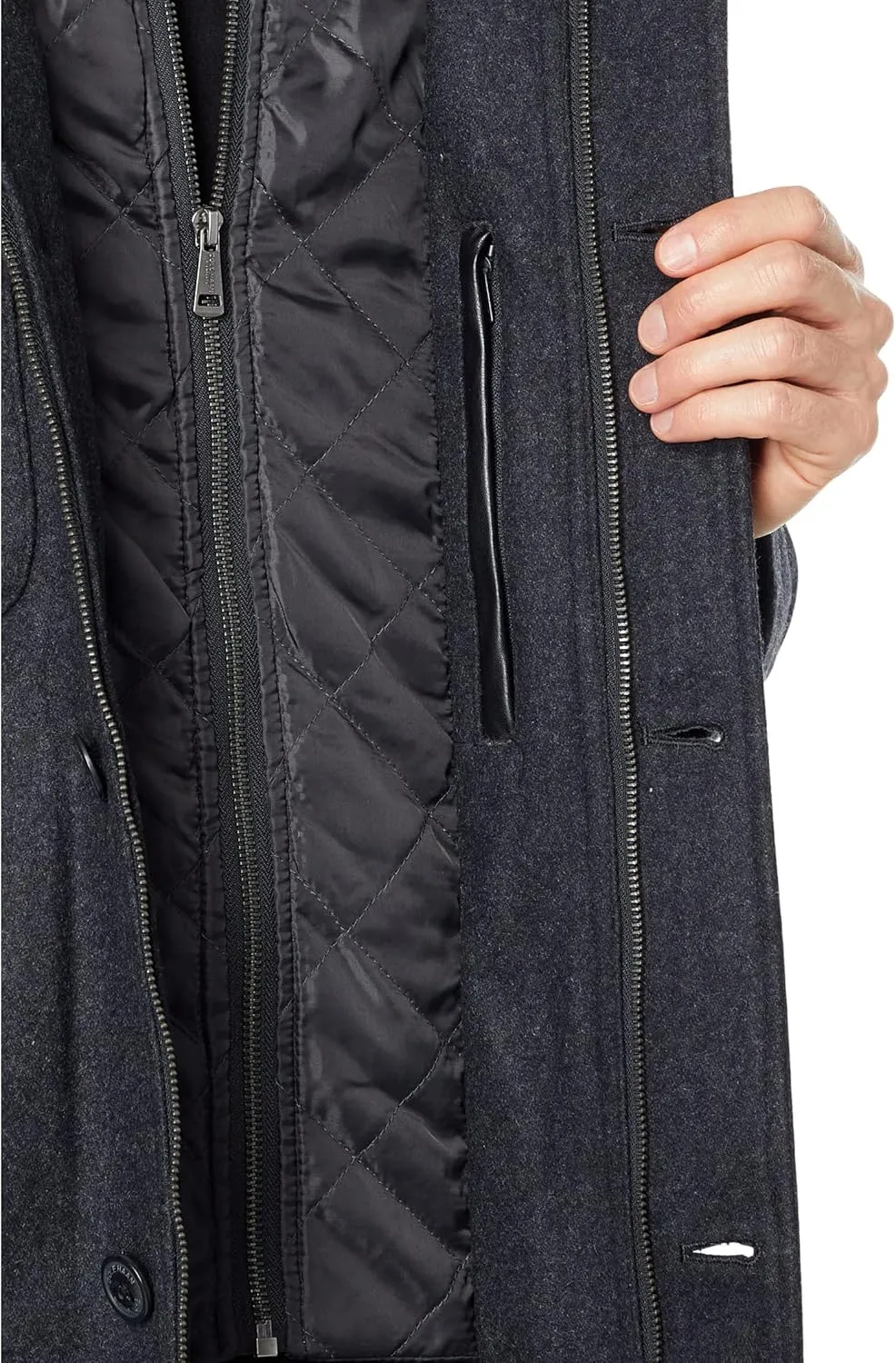 Cole Haan Men's Wool Melton Coat with Nylon Bib