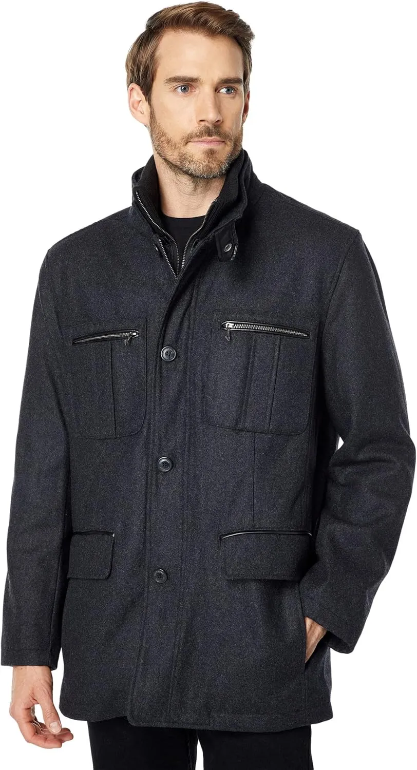 Cole Haan Men's Wool Melton Coat with Nylon Bib