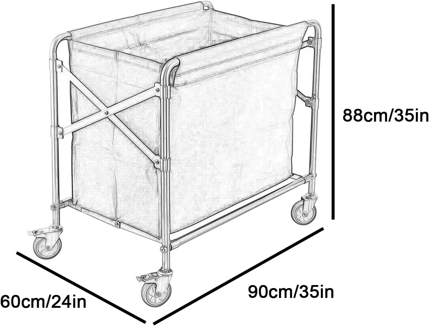 Collapsible Cart with Wheels All-Steel Frame with Laundry Basket Folding Linen Trolley with Removable Fabric Bags, Large Capacity with Swivel Castors(Blue,90x88x60cm/35x35x24in)