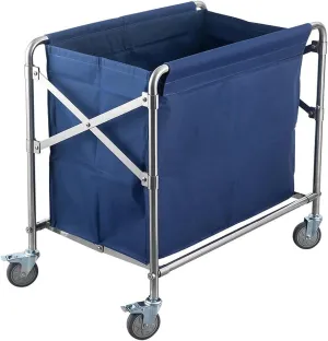 Collapsible Cart with Wheels All-Steel Frame with Laundry Basket Folding Linen Trolley with Removable Fabric Bags, Large Capacity with Swivel Castors(Blue,90x88x60cm/35x35x24in)