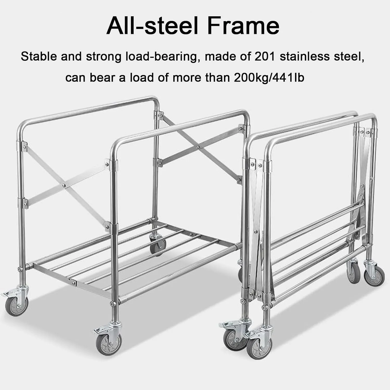Collapsible Cart with Wheels All-Steel Frame with Laundry Basket Folding Linen Trolley with Removable Fabric Bags, Large Capacity with Swivel Castors(Blue,90x88x60cm/35x35x24in)