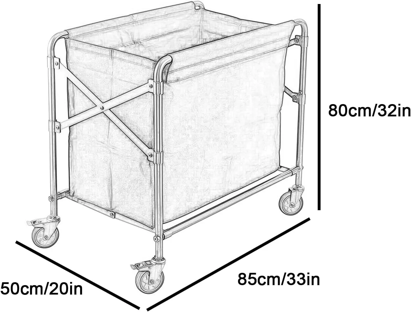 Collapsible Cart with Wheels All-Steel Frame with Laundry Basket Folding Linen Trolley with Removable Fabric Bags, Large Capacity with Swivel Castors(Gray,85x80x50cm/33x32x20in)