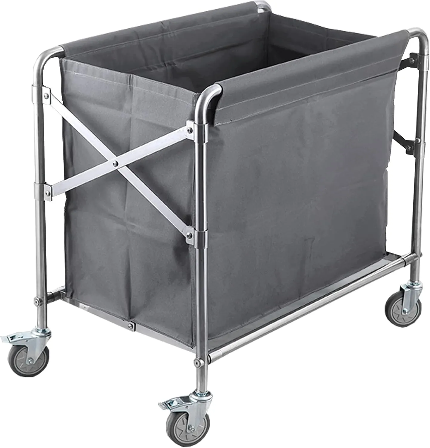 Collapsible Cart with Wheels All-Steel Frame with Laundry Basket Folding Linen Trolley with Removable Fabric Bags, Large Capacity with Swivel Castors(Gray,85x80x50cm/33x32x20in)