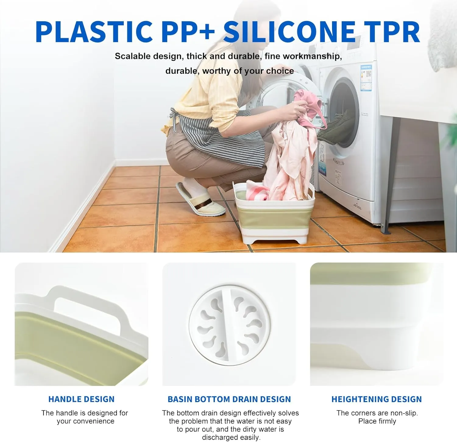 Collapsible Dish Basin Foldable Kitchen Sink With Drain Plug Plastic Laundry Tub 9L/2.4Gal RV & Camping Wash Basin Space-Saving Bottle Washing Sink (Green)