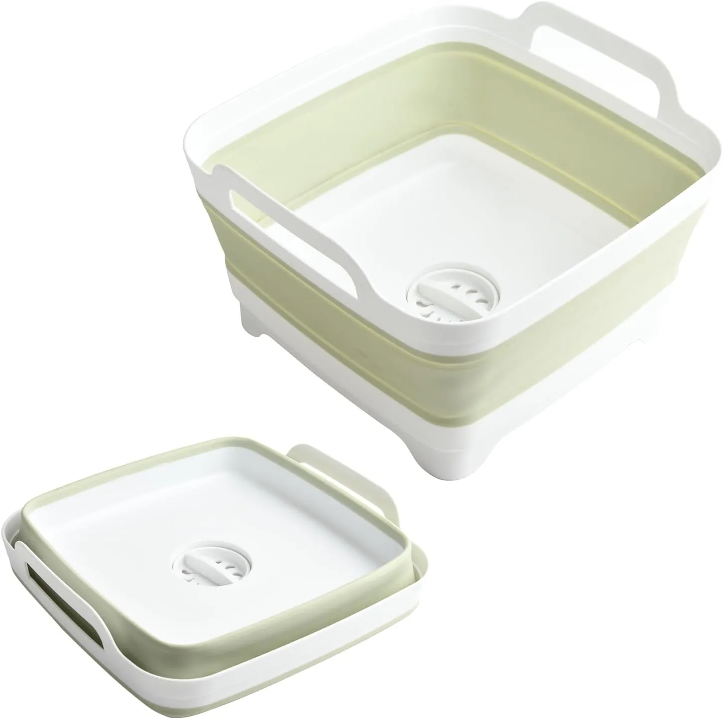 Collapsible Dish Basin Foldable Kitchen Sink With Drain Plug Plastic Laundry Tub 9L/2.4Gal RV & Camping Wash Basin Space-Saving Bottle Washing Sink (Green)