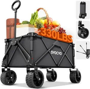 Collapsible Foldable Wagon Cart, Heavy Duty Folding Wagon with 330lbs Weight Capacity, Beach Wagons with All-Terrain Wheels Utility Garden Cart for Camping, Sports, Beach and Shopping, Grey