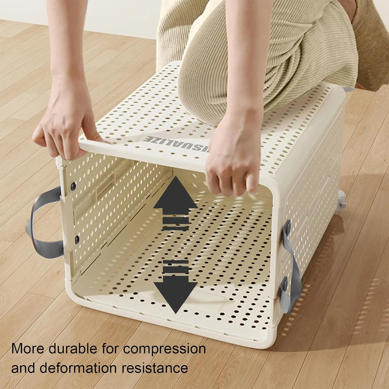 Collapsible Laundry Basket with Wheels and Handle, Plastic Foldable Laundry Hamper, Versatile Portable Storage Basket, Durable and Practical for Laundry and Bathroom (White, Large)