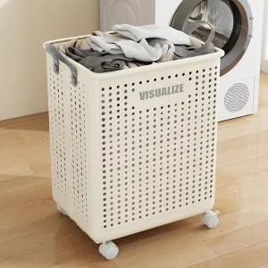 Collapsible Laundry Basket with Wheels and Handle, Plastic Foldable Laundry Hamper, Versatile Portable Storage Basket, Durable and Practical for Laundry and Bathroom (White, Large)