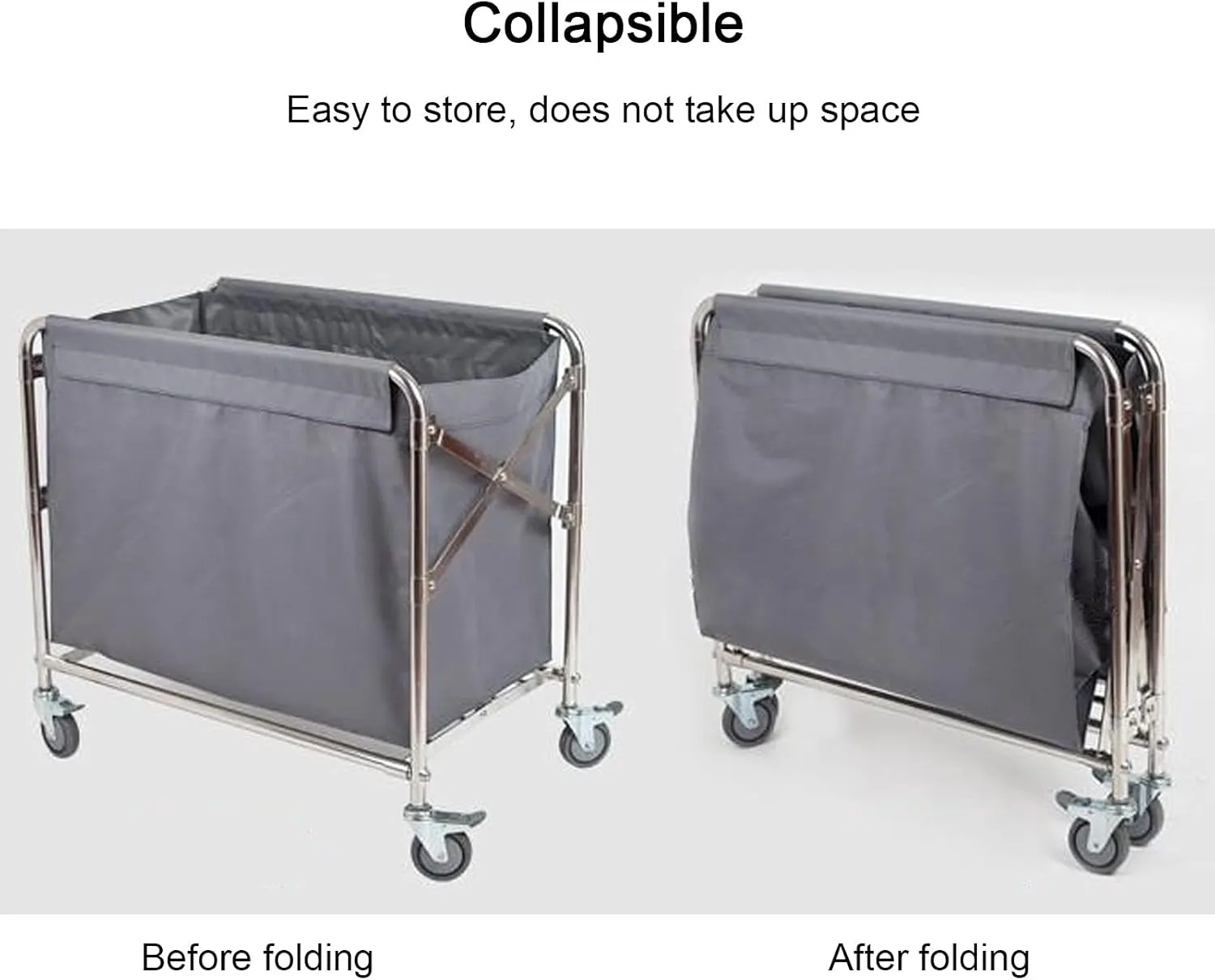Collapsible Laundry Trolley, Oxcloth Bag Laundry Sorter Hamper, Linen Cart,Wheeled Laundry Trolley Carts, Linen Collector, Commercial Hotel Laundry Containers, for Hotel/Home/Laundry Room/Grey/