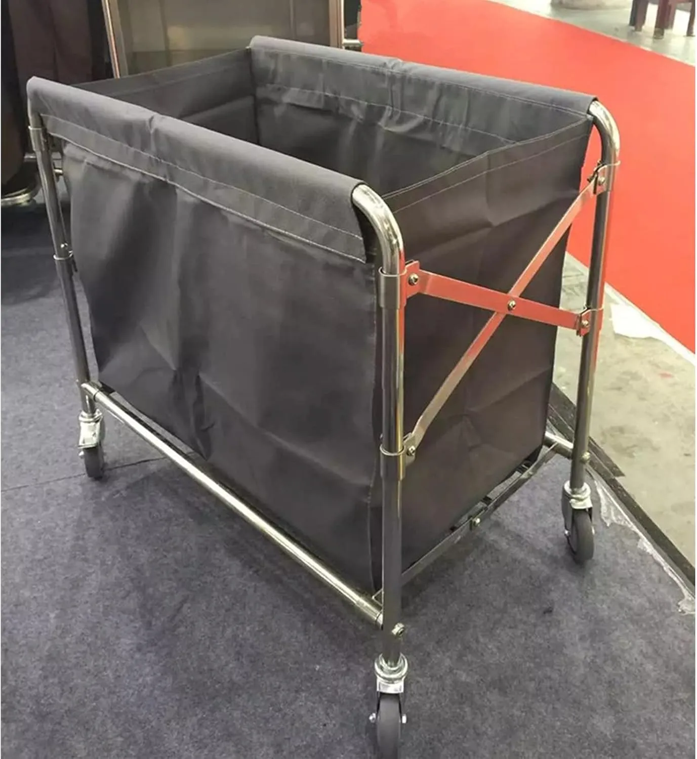 Collapsible Laundry Trolley, Oxcloth Bag Laundry Sorter Hamper, Linen Cart,Wheeled Laundry Trolley Carts, Linen Collector, Commercial Hotel Laundry Containers, for Hotel/Home/Laundry Room/Grey/