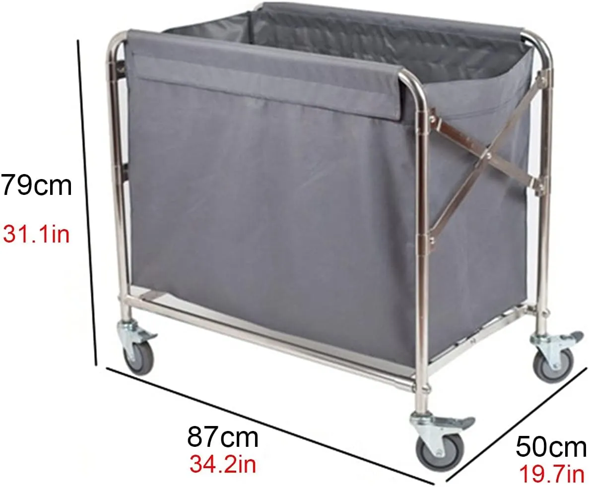 Collapsible Laundry Trolley, Oxcloth Bag Laundry Sorter Hamper, Linen Cart,Wheeled Laundry Trolley Carts, Linen Collector, Commercial Hotel Laundry Containers, for Hotel/Home/Laundry Room/Grey/