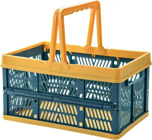 Collapsible Shopping Basket Plastic Folding Storage Crate Stackable Grocery Bin Foldable Storage Box Handles Plastic Tote Bag (Color : A)