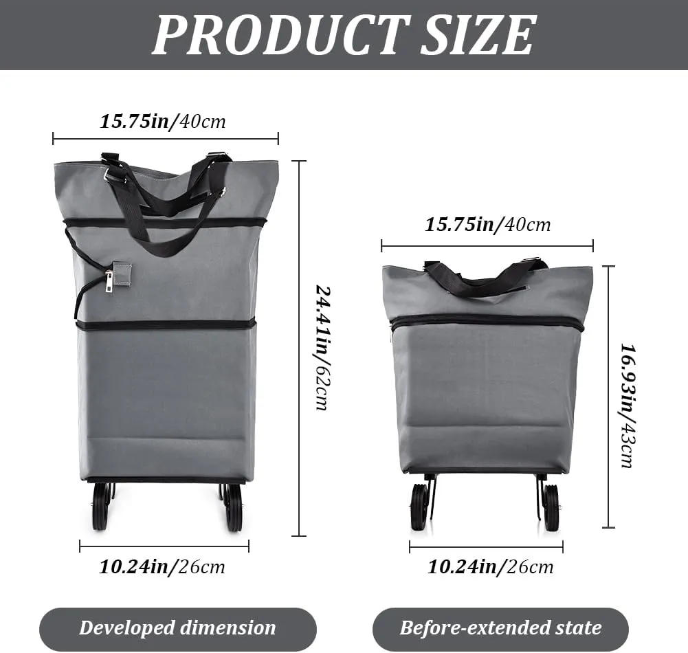 Collapsible Shopping Cart with 360° Swivel Wheels, Portable Folding Trolle-y Grocery Bag, Reusable Foldable Tote Grocery Cart Large Capacity Used for Travel and Home (Grey)