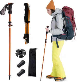 Collapsible Trekking Pole for Hiking 1-Pack, Ultra Lightweight Hiking Pole for Women and Men, Come with Terrain Accessories and Quick Lock System, Camping, Mountaining, Walking, Orange