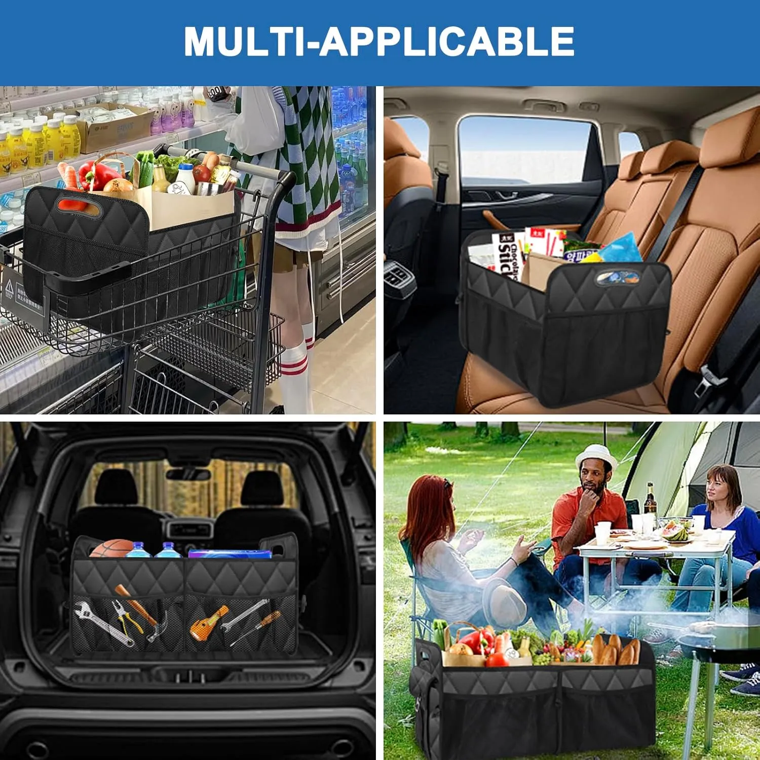 Collapsible Trunk Organizer - Portable SUV Car Accessories for Any Car, Mini-Van, Large, Black