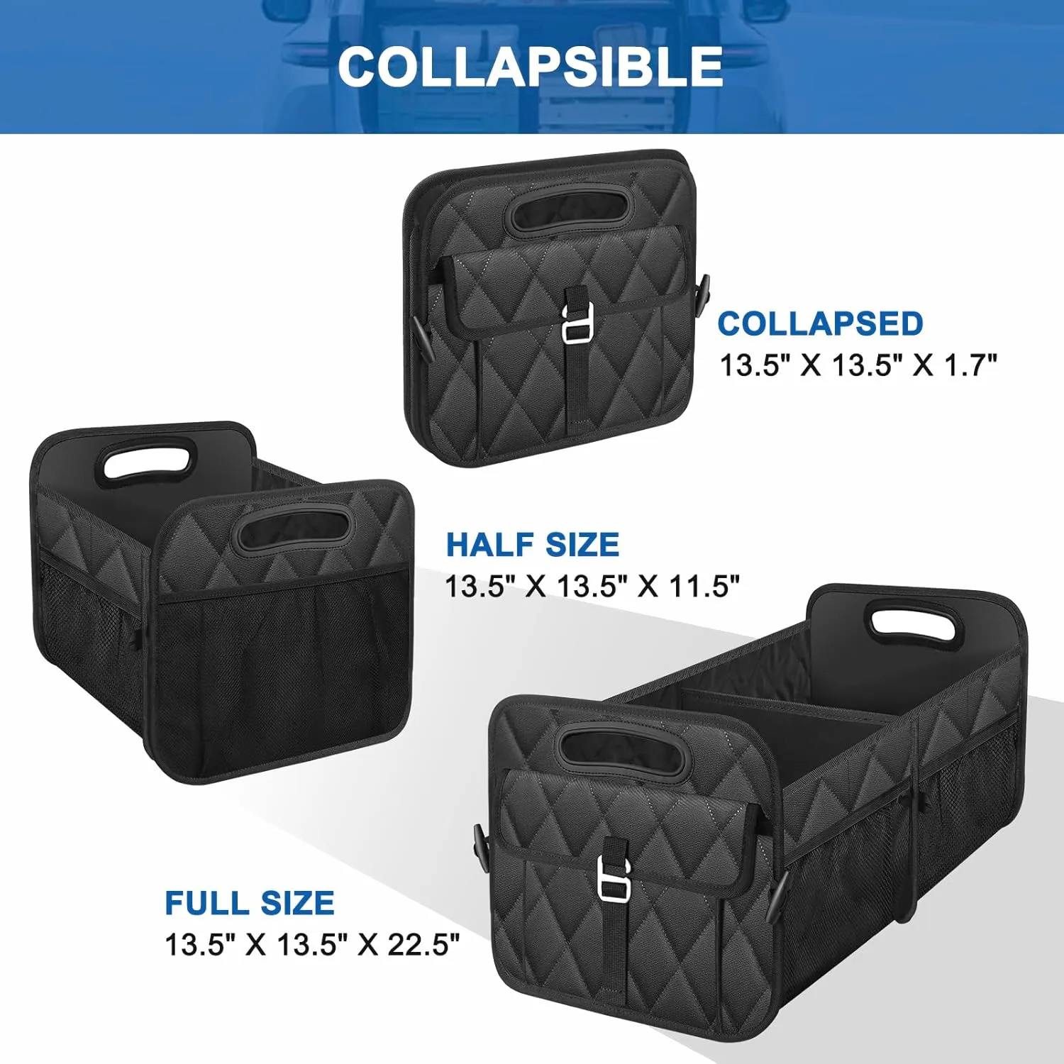 Collapsible Trunk Organizer - Portable SUV Car Accessories for Any Car, Mini-Van, Large, Black