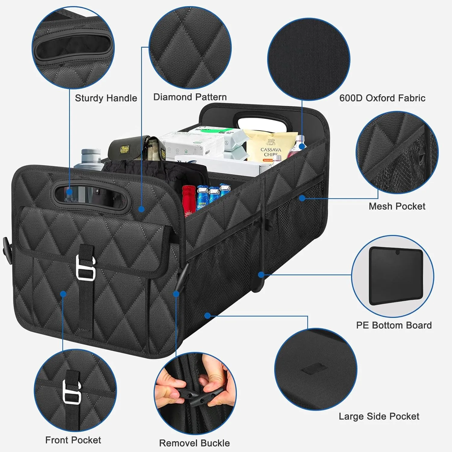 Collapsible Trunk Organizer - Portable SUV Car Accessories for Any Car, Mini-Van, Large, Black