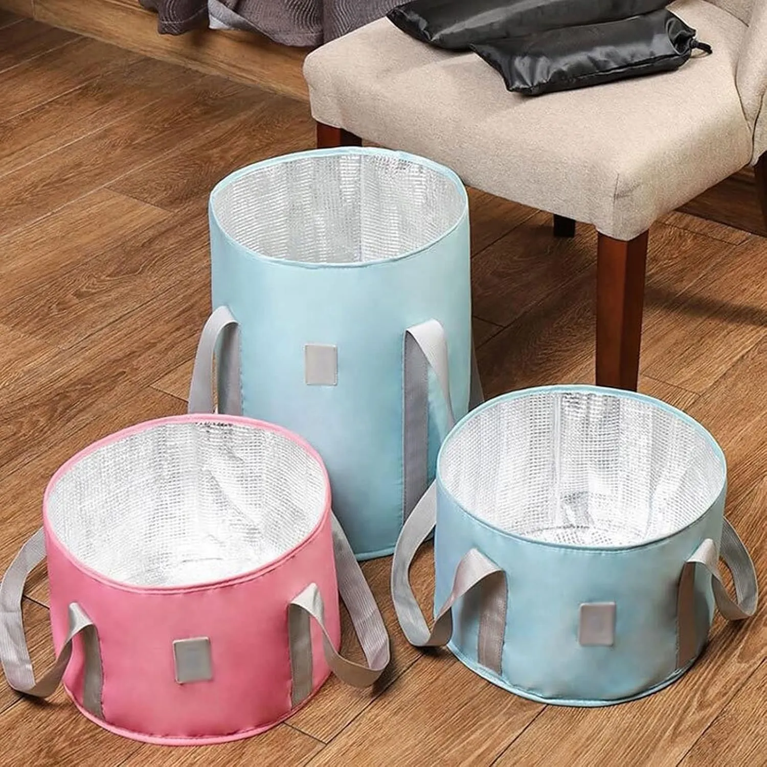 Collapsible wash Basin Spa Foot Bath Bucket Foldable Basin Travel Camping Washbasin Bucket Portable Folding Laundry Tub Foot Bath Sink Washing Basket(Pink,Large)