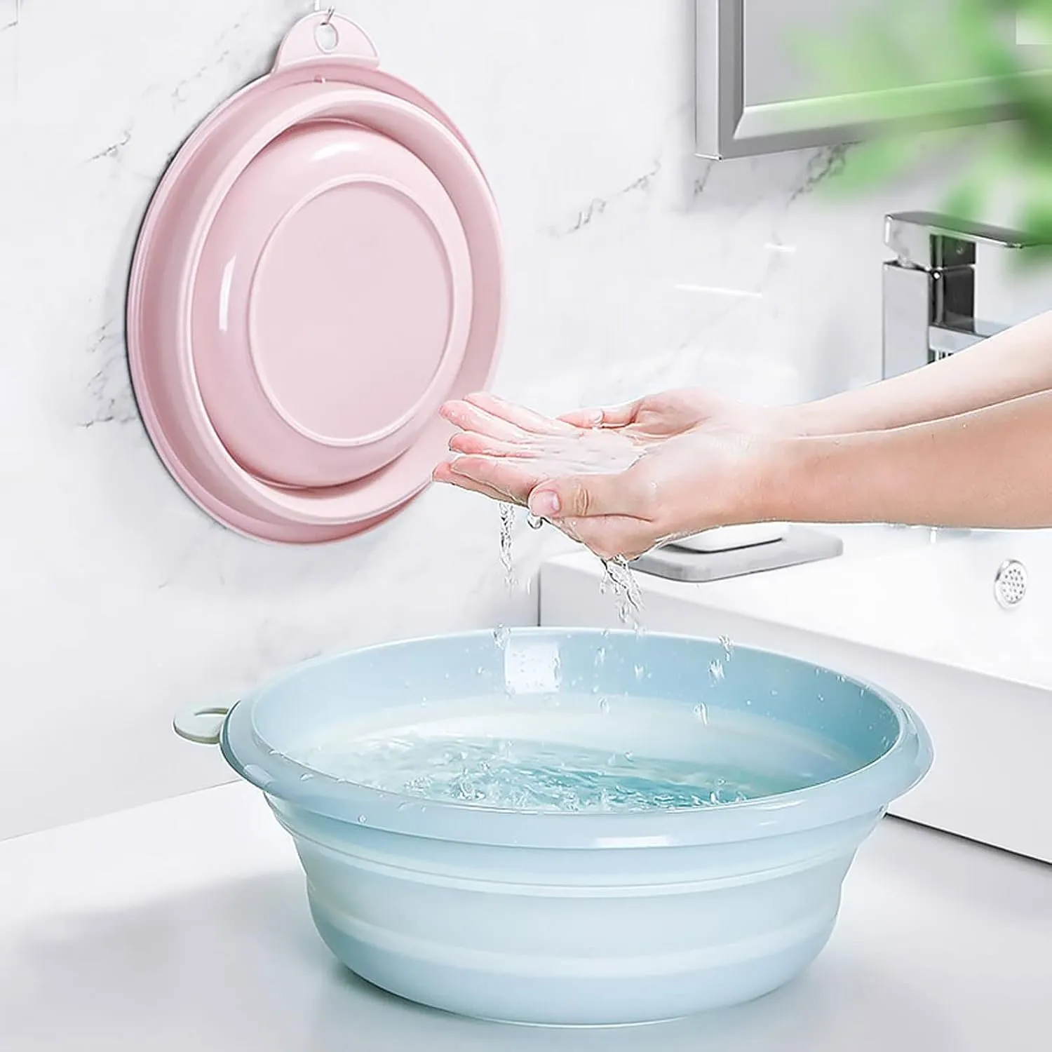 Collapsible wash Basin Travel Portable Telescopic Foldable Washbasin Dorm Room Essentials Multi-Size Household Laundry Tub Hand Hair Washing Basin(Blue,US-Size XL)