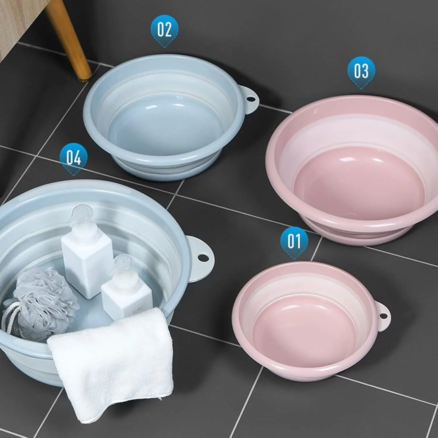Collapsible wash Basin Travel Portable Telescopic Foldable Washbasin Dorm Room Essentials Multi-Size Household Laundry Tub Hand Hair Washing Basin(Blue,US-Size XL)