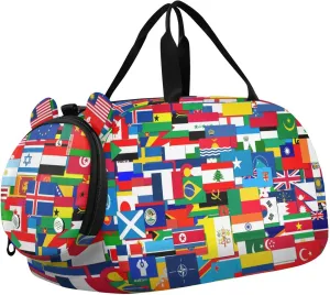 Collection Of World Flags Duffel Bags for Boys Small Gym Bags for Teens Dance Bag for Girls