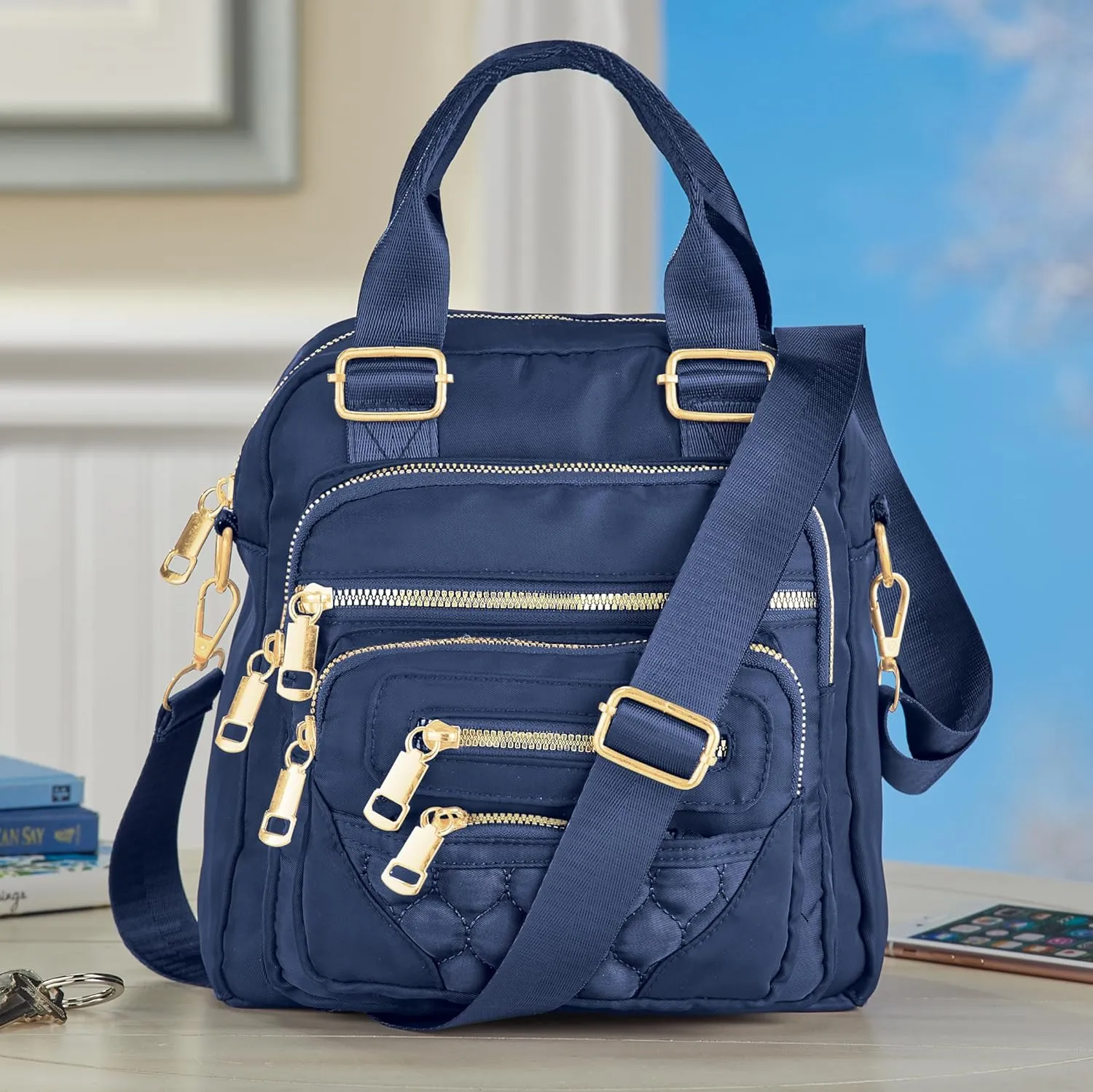 Collections Etc Decorative Stitched Handbag With Adjustable Shoulder or Cross-Body Strap