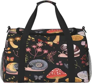 Colored Autumn Mushroom Butterfly Snails Duffle Bag Travel Duffel Bags for Men Women Waterproof Gym Overnight Weekender Bag Carry on Tote Bag