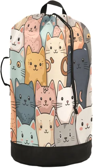 Colorful Cute Cats Laundry Bag, Large Heavy Duty, Waterproof Laundry Backpack with Adjustable Shoulder Strap for Camping, Dorm, Gym, Laundry Room