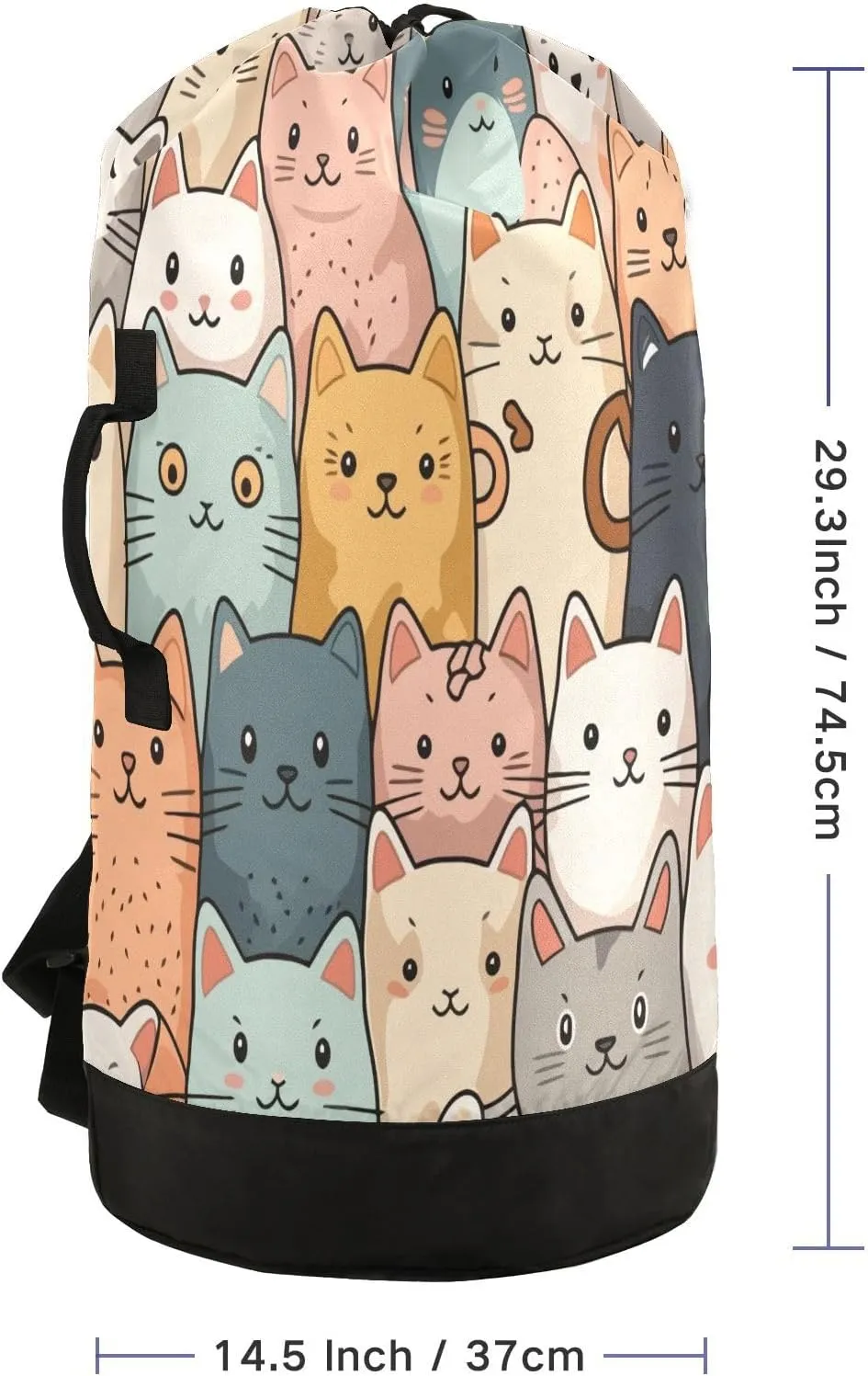 Colorful Cute Cats Laundry Bag, Large Heavy Duty, Waterproof Laundry Backpack with Adjustable Shoulder Strap for Camping, Dorm, Gym, Laundry Room