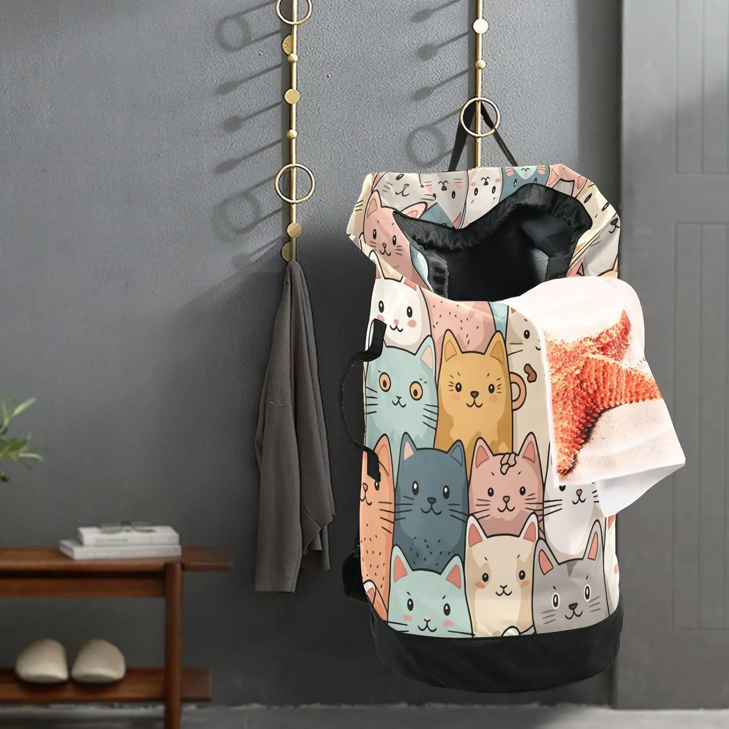 Colorful Cute Cats Laundry Bag, Large Heavy Duty, Waterproof Laundry Backpack with Adjustable Shoulder Strap for Camping, Dorm, Gym, Laundry Room