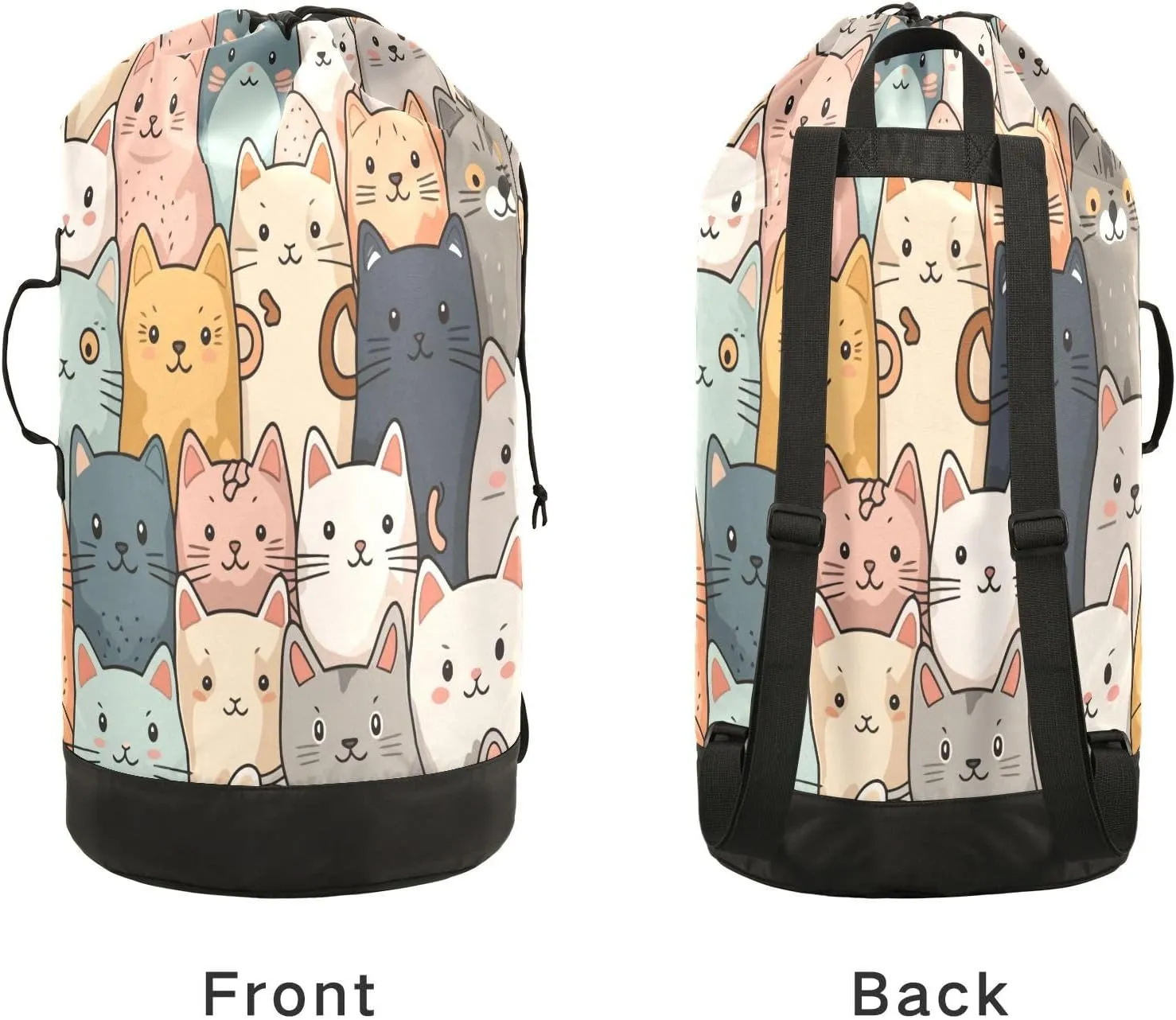 Colorful Cute Cats Laundry Bag, Large Heavy Duty, Waterproof Laundry Backpack with Adjustable Shoulder Strap for Camping, Dorm, Gym, Laundry Room