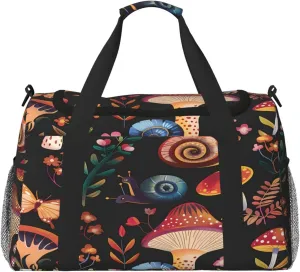 Colorful Fall Mushroom Butterfly Snails Duffle Bag Travel Duffel Bags for Men Women Waterproof Gym Overnight Weekender Bag Carry on Tote Bag