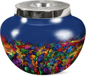 Colorful Puffin Bird Decorative Urn for Human Ashes Adult Male & Female - Abstract Urns for Memorial - Matki Funeral Large Blue Urns for Men & Women (7 Inch)
