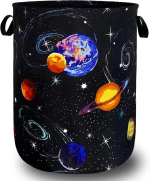 Colorful Starry Sky Planets Laundry Basket Galaxy Funny Laundry Hamper Foldable Oxford Cloth Universe Tote Bag Clothe Toy Storage Bucket 18.9"x16.5" For Bathroom/Laundry Storage/Bedroom