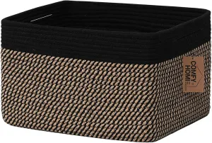 COMFY-HOMI Cotton Rope Woven Basket with Handles for Shelves,Toys,Book, Cloth Storage Baskets Bin for Organizing-13.5"x11"x9.5" Toy Decorative Organizer for Living Room, Bathroom-Black/Jute