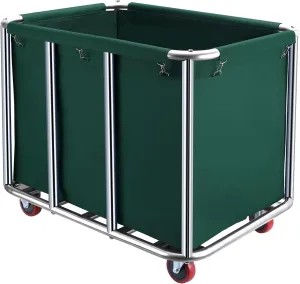 Commercial Laundry Cart with Wheels,11.35 Bushel Commercial Laundry Hamper,Industrial Rolling Laundry Basket with Sturdy Stainless Steel Frame and Oxford Bag for Home Hotel 440 lbs (Blackish Green)