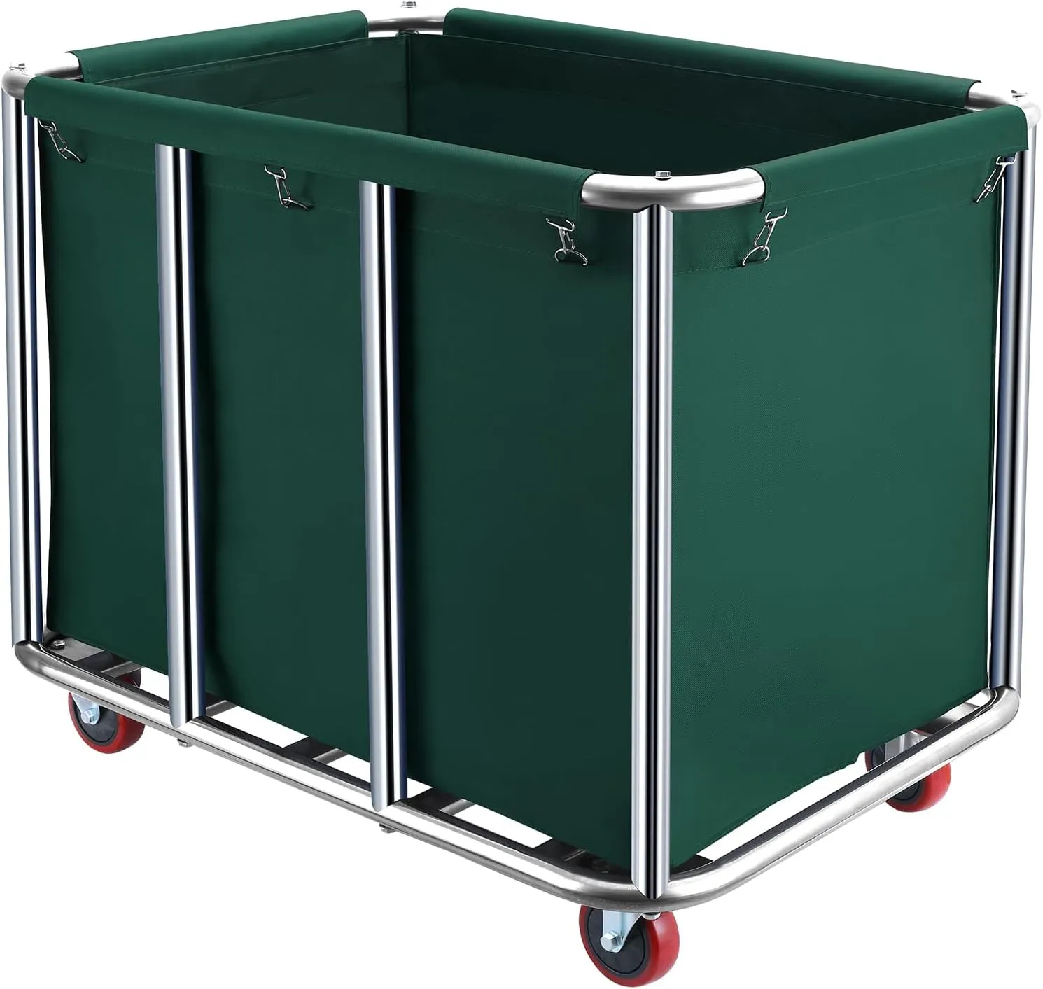 Commercial Laundry Cart with Wheels,11.35 Bushel Commercial Laundry Hamper,Industrial Rolling Laundry Basket with Sturdy Stainless Steel Frame and Oxford Bag for Home Hotel 440 lbs (Blackish Green)
