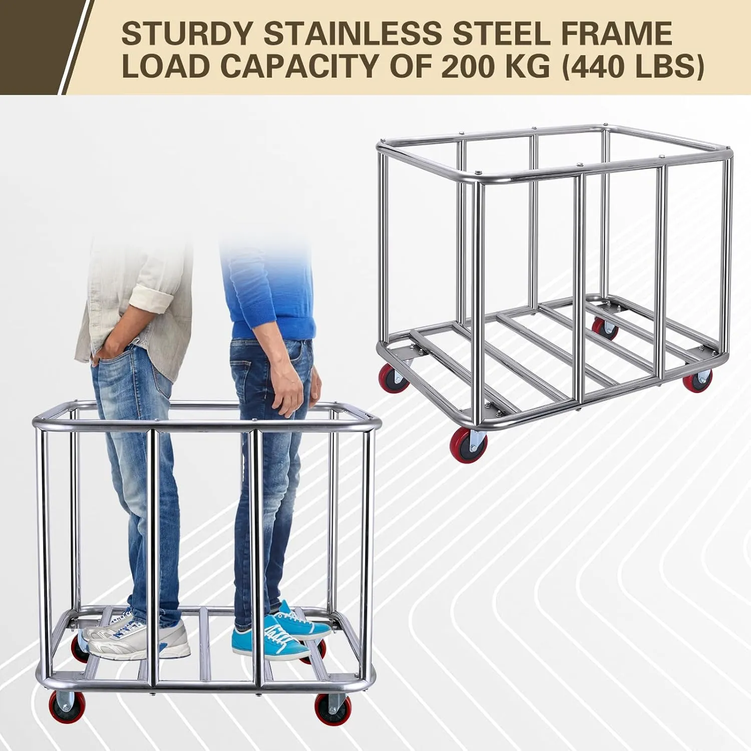 Commercial Laundry Cart with Wheels,400L Large Industrial Laundry Cart,Rolling Laundry Cart with Sturdy Stainless Steel Frame and Oxford Bag for Home Hotel Hospital 440 lbs (Beige)