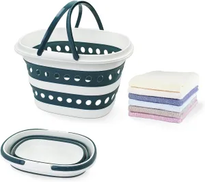 Compact 4.2 Gallon (16L) Collapsible Laundry Basket - Small Size with Handle - Foldable Pop-up Storage Container - Space-Saving Portable Hamper for Sorting Clothes(1,Blue)