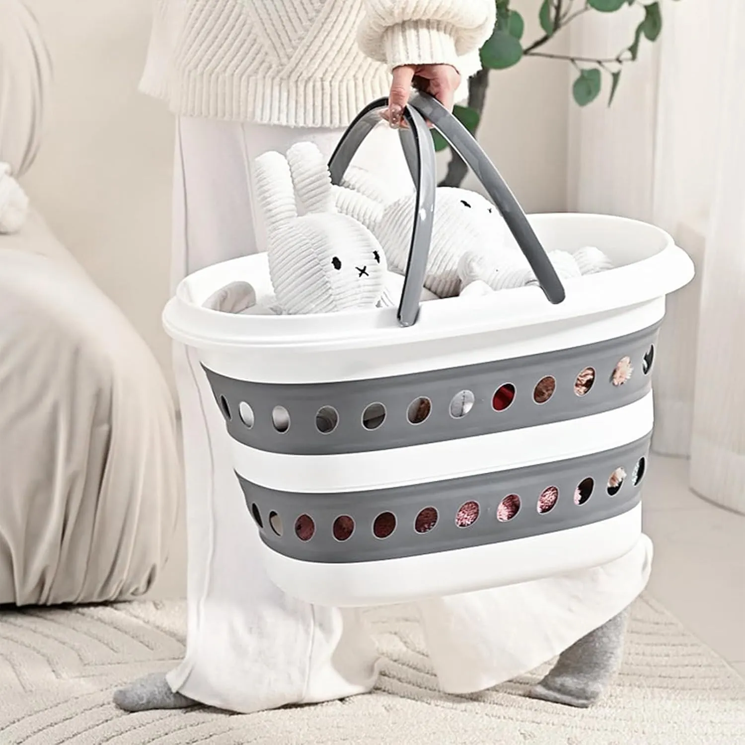 Compact 4.2 Gallon (16L) Collapsible Laundry Basket - Small Size with Handle - Foldable Pop-up Storage Container - Space-Saving Portable Hamper for Sorting Clothes(1,Blue)