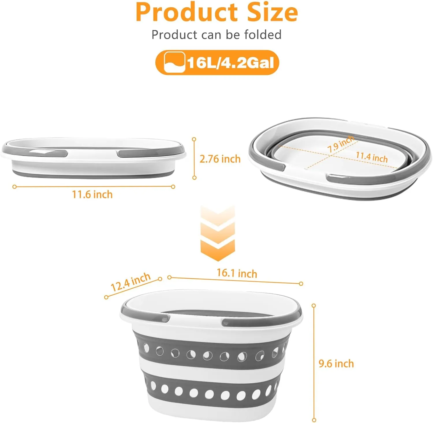 Compact 4.2 Gallon (16L) Collapsible Laundry Basket - Small Size with Handle - Foldable Pop-up Storage Container - Space-Saving Portable Hamper for Sorting Clothes(1,Gray)