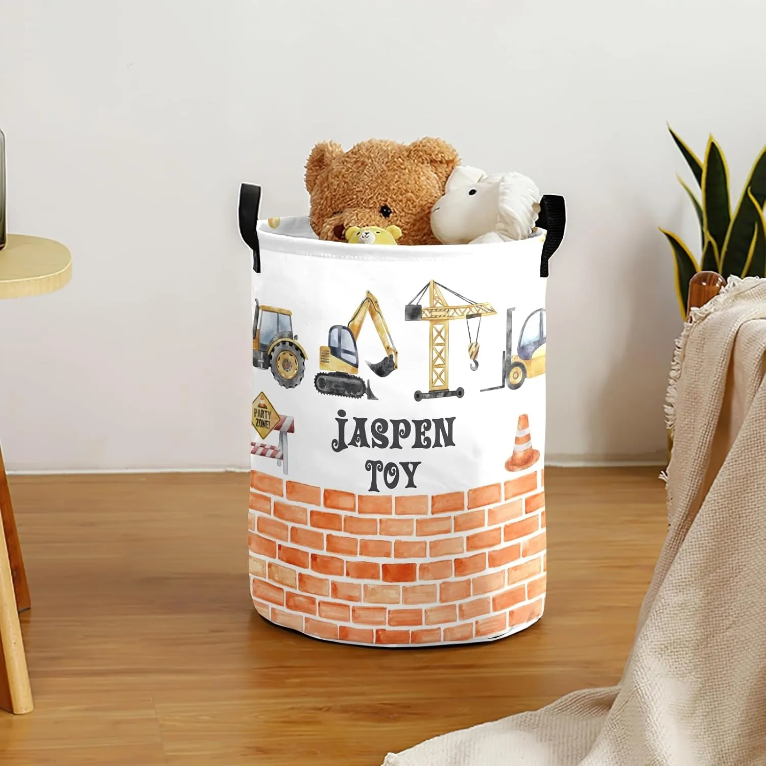 Construction Watercolor Cars Brick Wall Personalized Laundry Basket Laundry Hamper Clothes Bag Collapsible Tall with Handles,Waterproof,Storage Baskets for Bathroom College Dorm Family Essentials