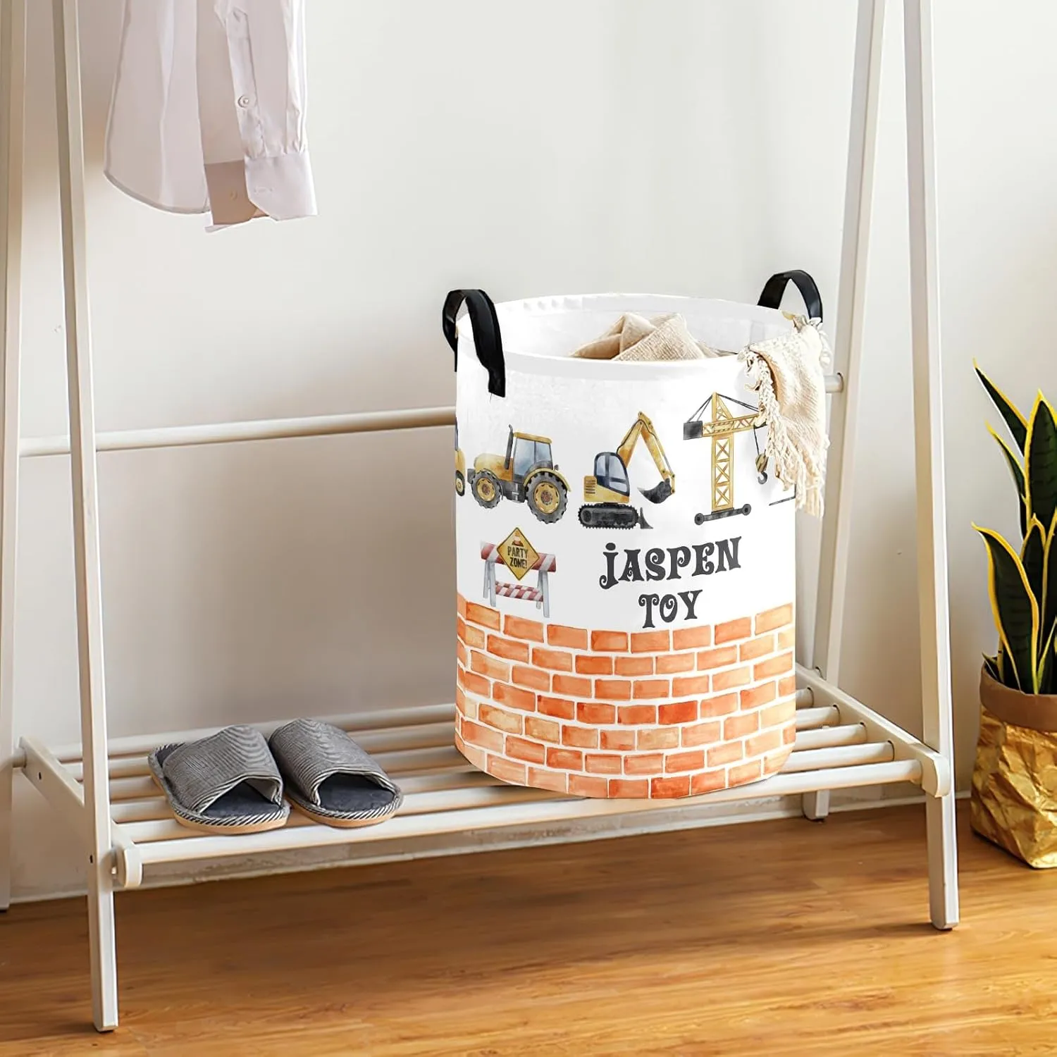 Construction Watercolor Cars Brick Wall Personalized Laundry Basket Laundry Hamper Clothes Bag Collapsible Tall with Handles,Waterproof,Storage Baskets for Bathroom College Dorm Family Essentials