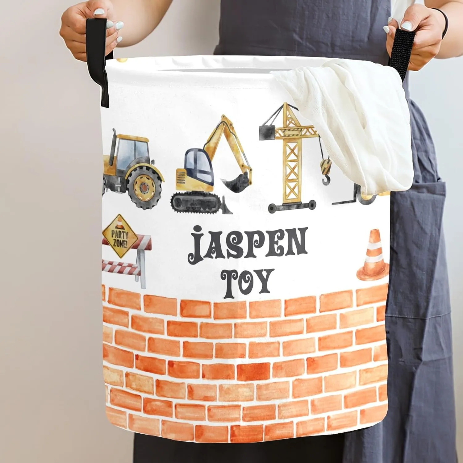 Construction Watercolor Cars Brick Wall Personalized Laundry Basket Laundry Hamper Clothes Bag Collapsible Tall with Handles,Waterproof,Storage Baskets for Bathroom College Dorm Family Essentials