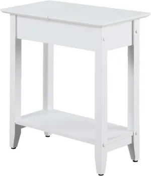 Convenience Concepts American Heritage Flip Top End Table 23" - Narrow Flip Top Side Table with Storage Compartment, Chairside End Table with Storage Shelf for Living Room, Family Room, White