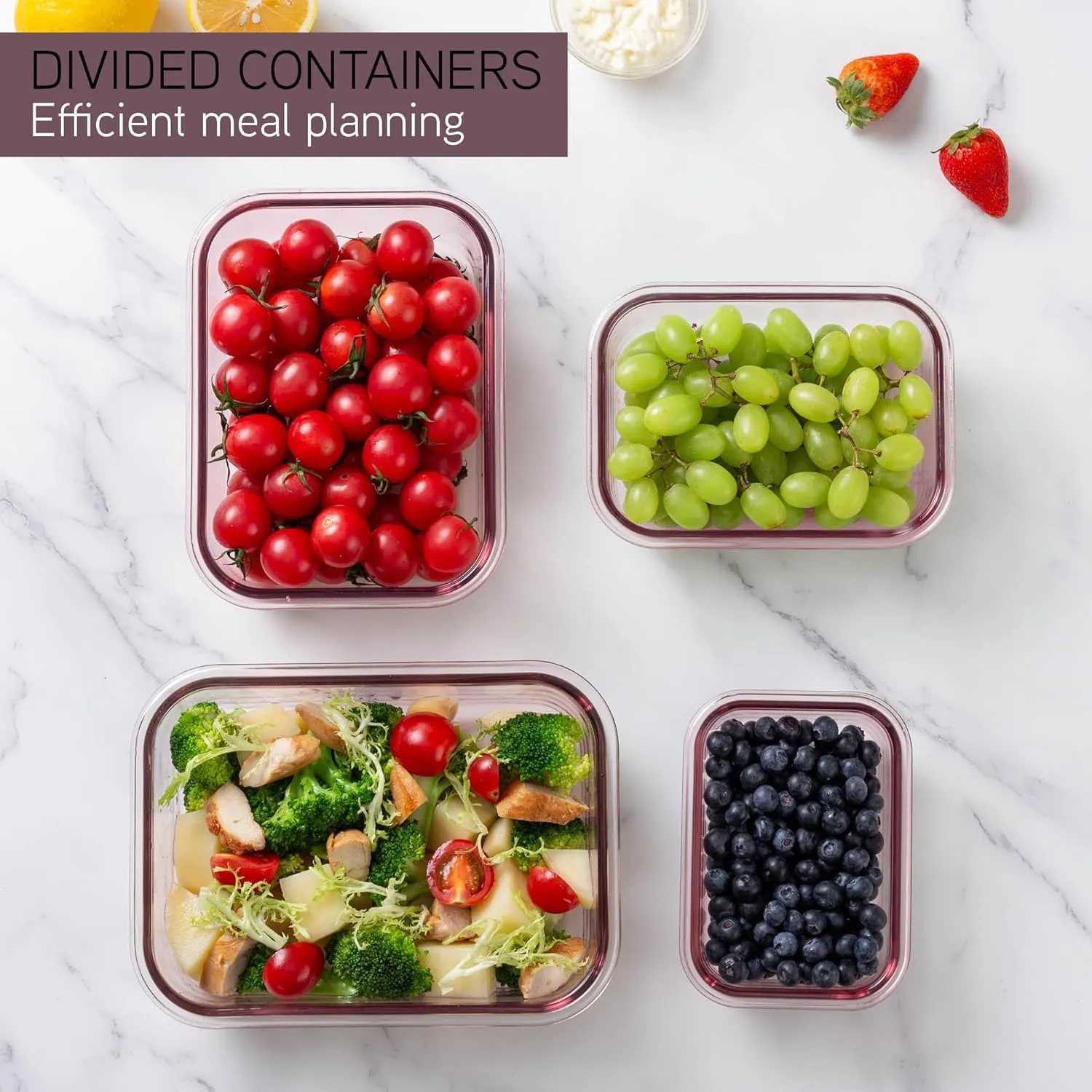 COOK WITH COLOR Premium 10-Pc. Colored Glass Food Container Set - 5 Rectangles - Leakproof Lids - Meal Prep, Storage, Pink