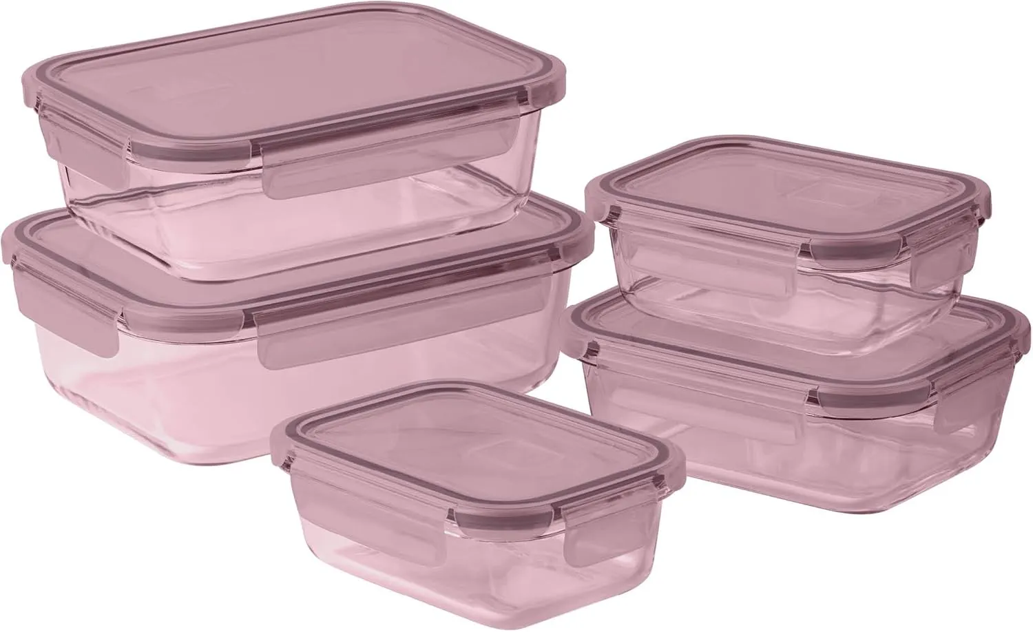COOK WITH COLOR Premium 10-Pc. Colored Glass Food Container Set - 5 Rectangles - Leakproof Lids - Meal Prep, Storage, Pink